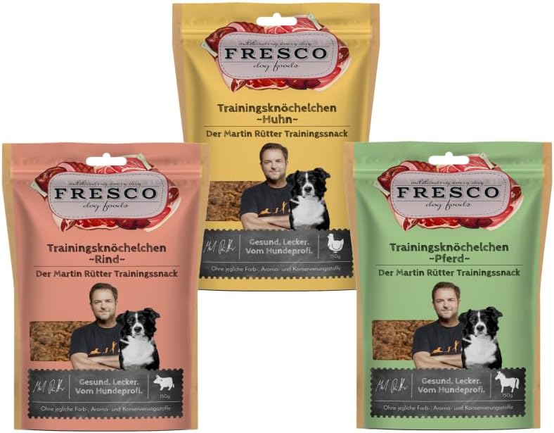 Fresco Martin Rütter Trainingsknöchelchen Probierpaket - je 1x Huhn, Rind & Pferd (3x150g) (450g))