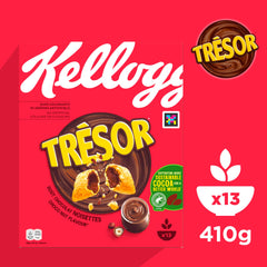 6x Kellogg's Tresor Choco Nut Flavour 410g (6 x 410 g) – knusprige Frühstückscerealien mit schmelzender Schoko Creme Füllung mit Schokoladen-Haselnuss-Geschmack – Tresor. Crazy Tasty!