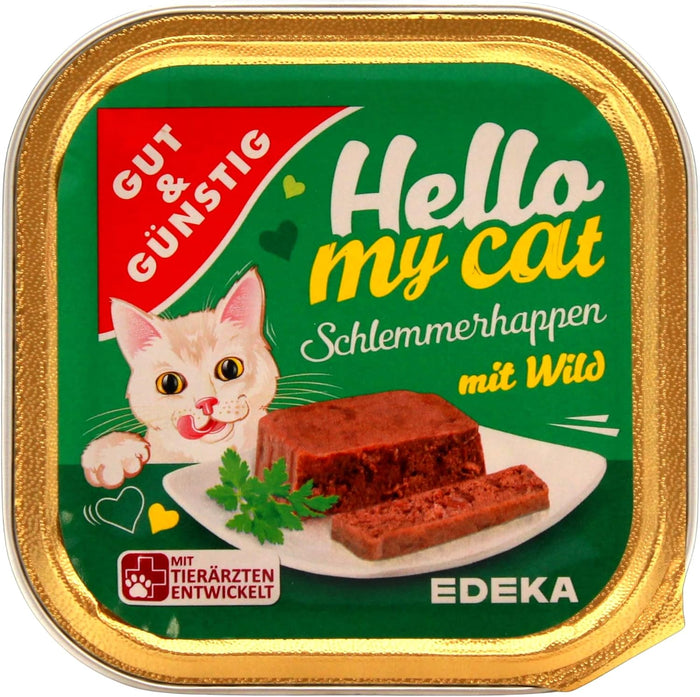 32x GUT&GÜNSTIG Hello my Cat Schlemmerhappen mit Wild 32x100g (3200g)