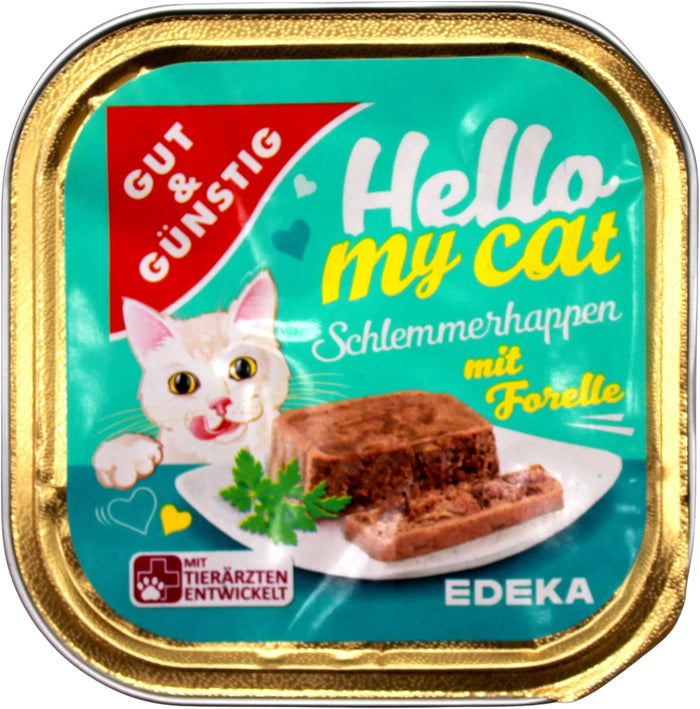 32x GUT&GÜNSTIG Hello my Cat Schlemmerhappen mit Forelle 32x100g (3200g)
