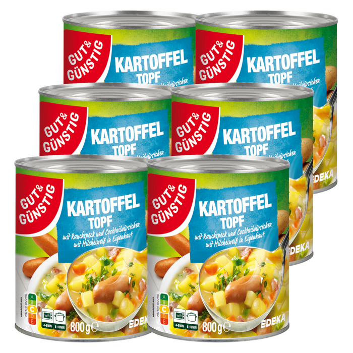 6x GUT&GÜNSTIG Kartoffel Topf mit Cocktailwürstchen und Rauchspeck 800g (6x800g)