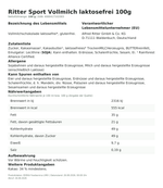 Produktbild anzeigen: Produktinformationen zum Einzelprodukt – Ritter Sport Vollmilch laktosefrei 100g