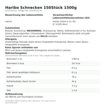Produktbild anzeigen: Produktinformationen zum Einzelprodukt – Haribo Schnecken 150Stück 1500g