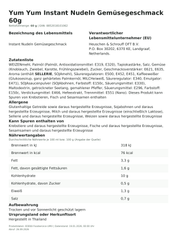 Lebensmittelinformationen: Yum Yum Inst.Nudeln vegetarisch 60g 60g