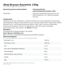 Lebensmittelinformationen: Ahoj-Brause Kauminis 150g 150g