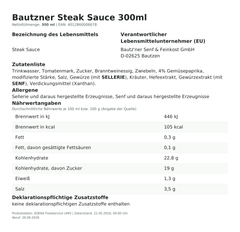 Produktinformationen zum Einzelprodukt – Bautzner Steak Sauce 300ml