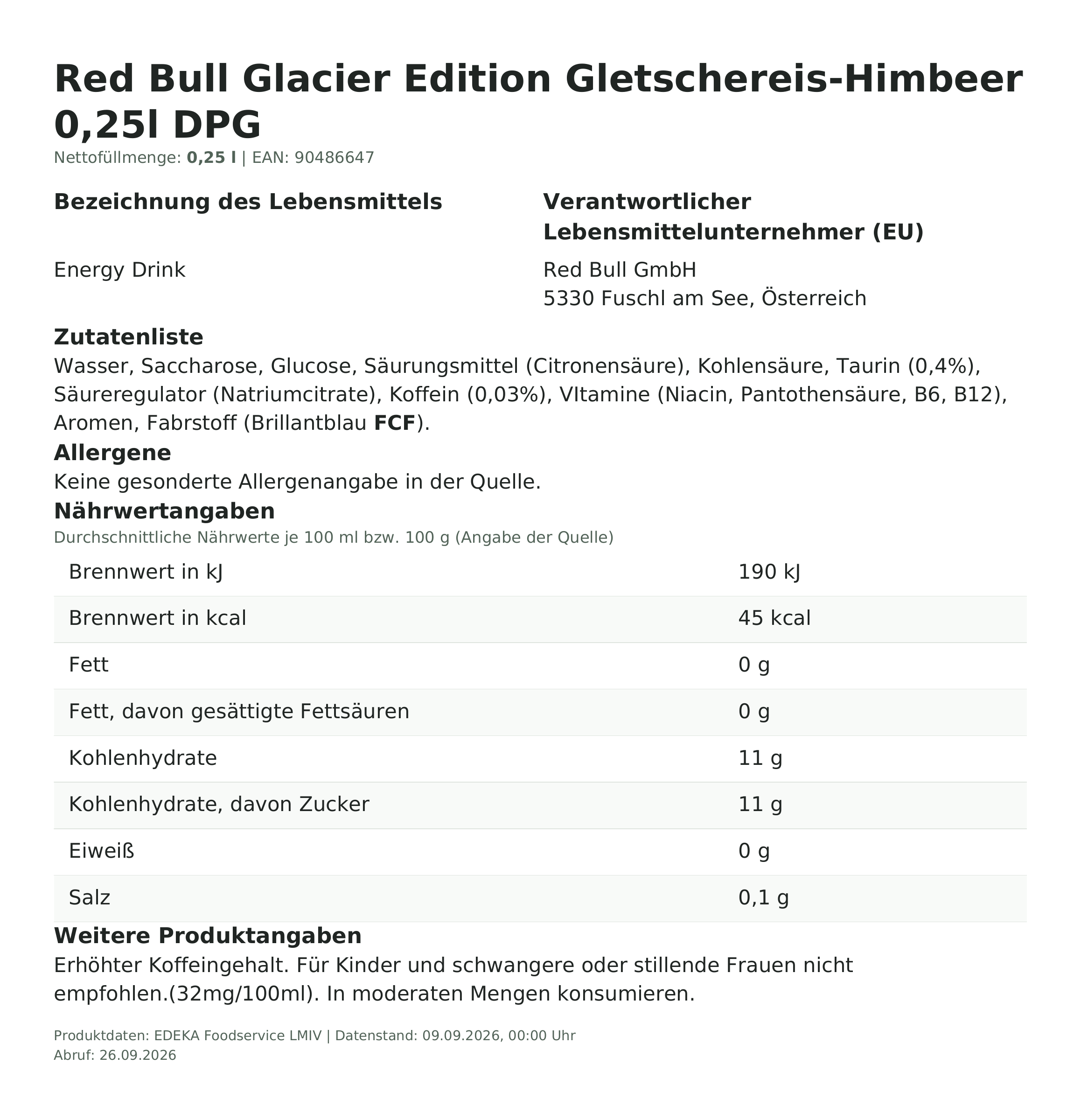 Produktinformationen zum Einzelprodukt – Red Bull Glacier Edition Gletschereis-Himbeer 0,25l DPG