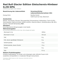 Produktinformationen zum Einzelprodukt – Red Bull Glacier Edition Gletschereis-Himbeer 0,25l DPG