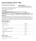 Produktbild anzeigen: Lebensmittelinformationen je Einzelprodukt – Ferrero Rocher Tanne 150g
