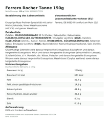 Lebensmittelinformationen je Einzelprodukt – Ferrero Rocher Tanne 150g