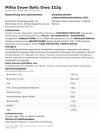 Produktbild anzeigen: Lebensmittelinformationen je Einzelprodukt – Milka Snow Balls Oreo 112g