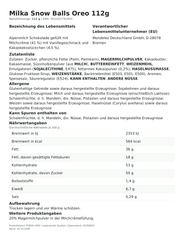 Lebensmittelinformationen je Einzelprodukt – Milka Snow Balls Oreo 112g