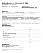 Produktbild anzeigen: Lebensmittelinformationen je Einzelprodukt – Milka Bonbons Alpenmilch 86g