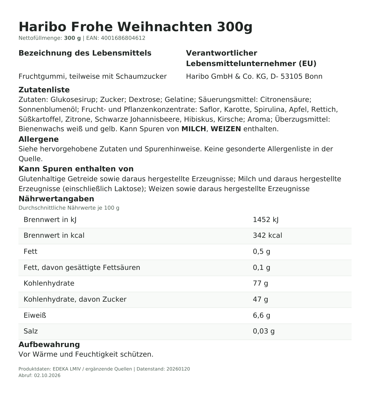 Produktinformationen zum Einzelprodukt – Haribo Frohe Weihnachten 300g