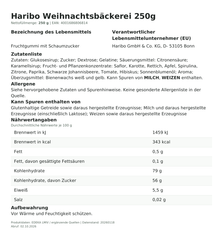 Produktinformationen zum Einzelprodukt – Haribo Weihnachtsbäckerei 250g