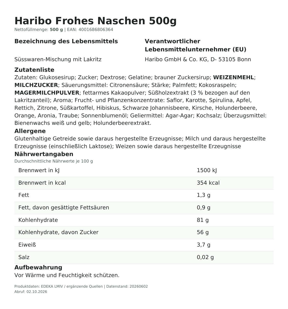 Produktinformationen zum Einzelprodukt – Haribo Frohes Naschen 500g