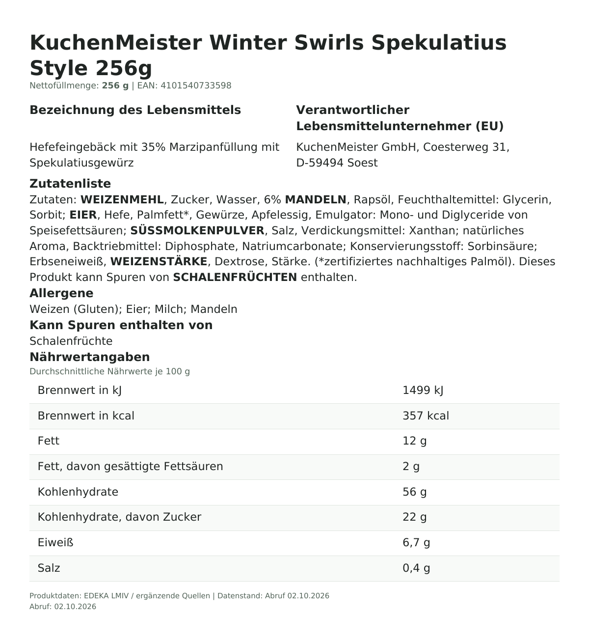 Produktinformationen zum Einzelprodukt – KuchenMeister Winter Swirls Spekulatius Style 256g
