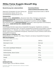 Lebensmittelinformationen je Einzelprodukt – Milka Feine Kugeln Biscoff 82g