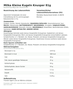 Produktbild anzeigen: Lebensmittelinformationen je Einzelprodukt – Milka Kleine Kugeln Knusper 81g