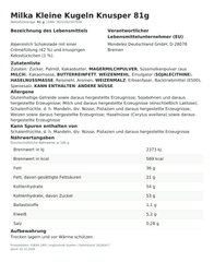 Lebensmittelinformationen je Einzelprodukt – Milka Kleine Kugeln Knusper 81g