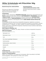 Produktbild anzeigen: Lebensmittelinformationen je Einzelprodukt – Milka Schokolade mit Plüschtier 96g