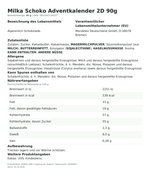 Produktbild anzeigen: Lebensmittelinformationen je Einzelprodukt – Milka Schoko Adventkalender 2D 90g