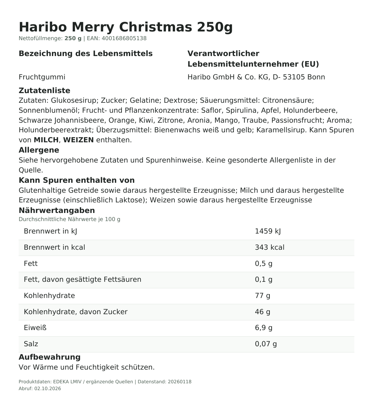 Produktinformationen zum Einzelprodukt – Haribo Merry Christmas 250g