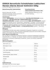 Produktinformationen zum Einzelprodukt – EDEKA Herzstücke Schokoladen Lebkuchen Herzen Sterne Brezel Vollmilch 500g