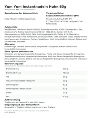 Lebensmittelinformationen: Yum Yum Inst.Nudeln Huhn 60g 60g