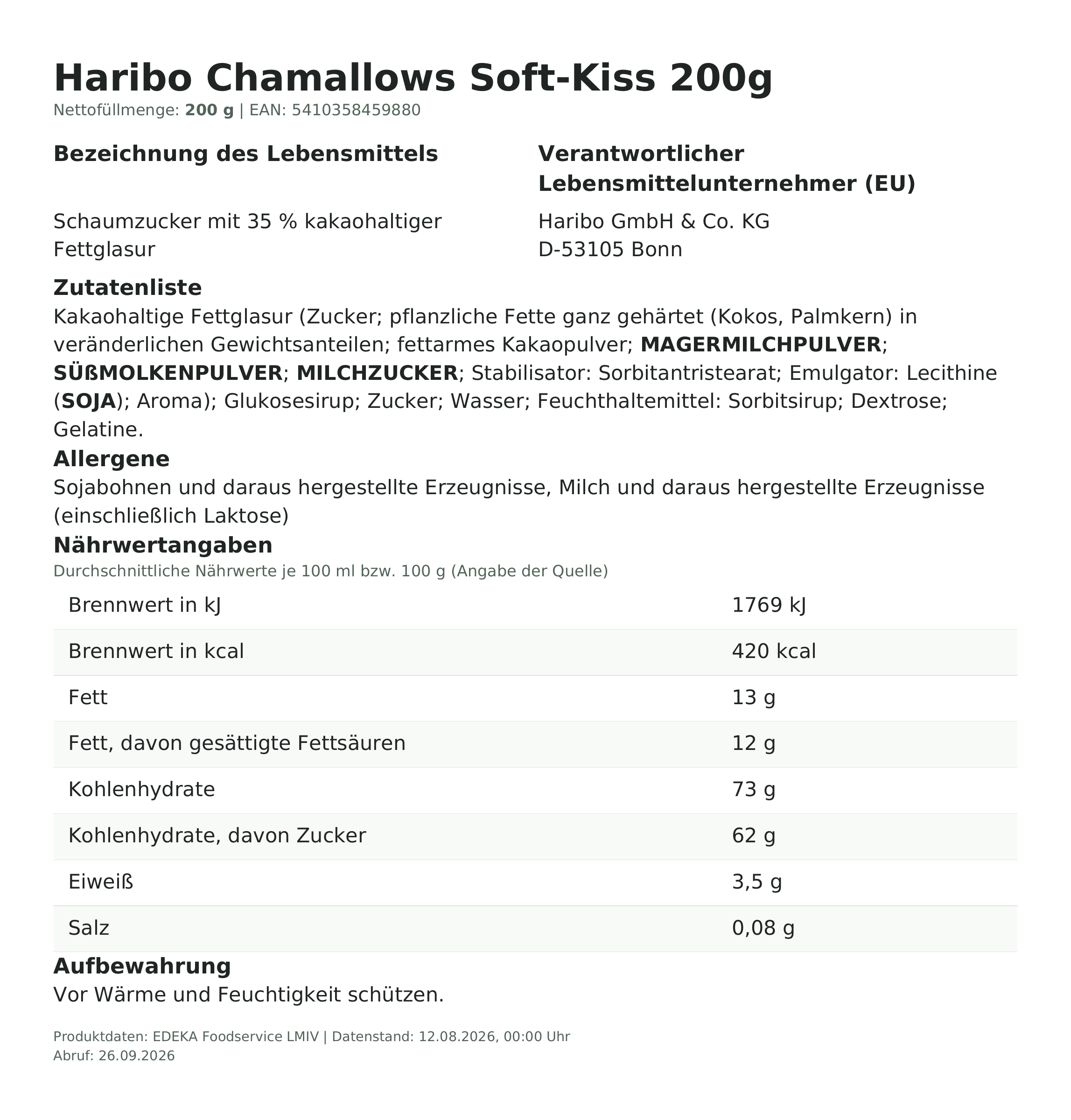 Produktinformationen – Haribo Chamallows Soft-Kiss 200g
