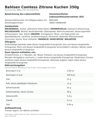 Lebensmittelinformationen: Bahlsen Comtess Kuchen Zitrone 350g
