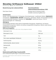 Produktinformationen – Develey Grillsauce Süßsauer 250ml