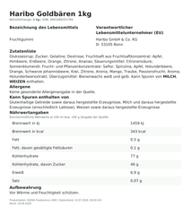Lebensmittelinformationen: Haribo Btl. 1kg Goldbären