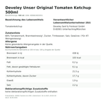 Produktbild anzeigen: Produktinformationen zum Einzelprodukt – Develey Unser Original Tomaten Ketchup 500ml