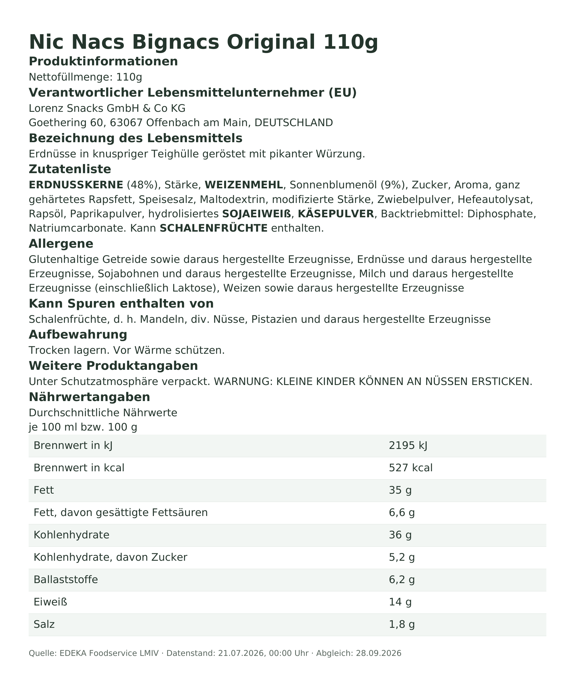 Produktinformationen – Nic Nacs Bignacs Original 110g