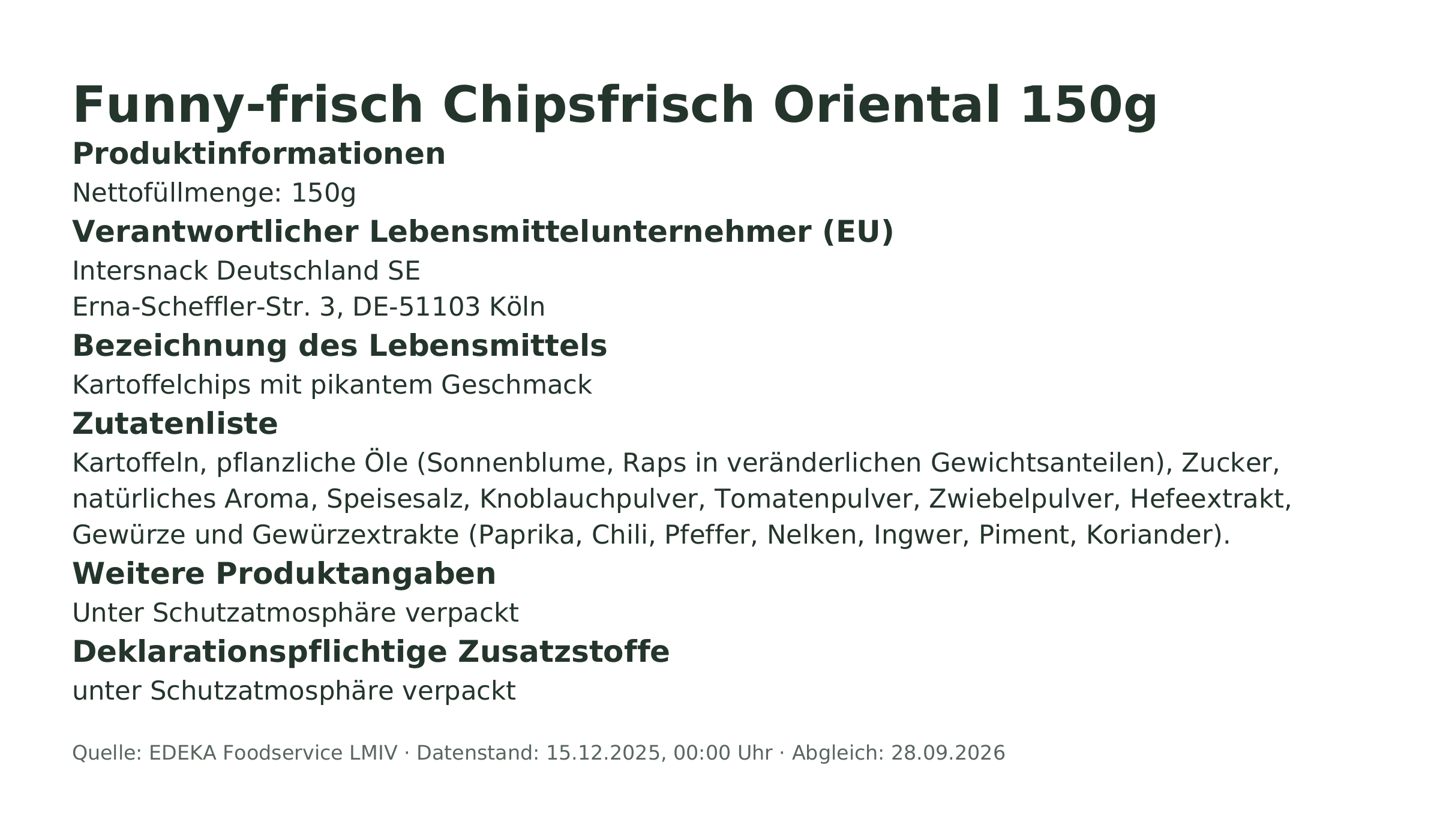 Produktinformationen – Funny-frisch Chipsfrisch Oriental 150g