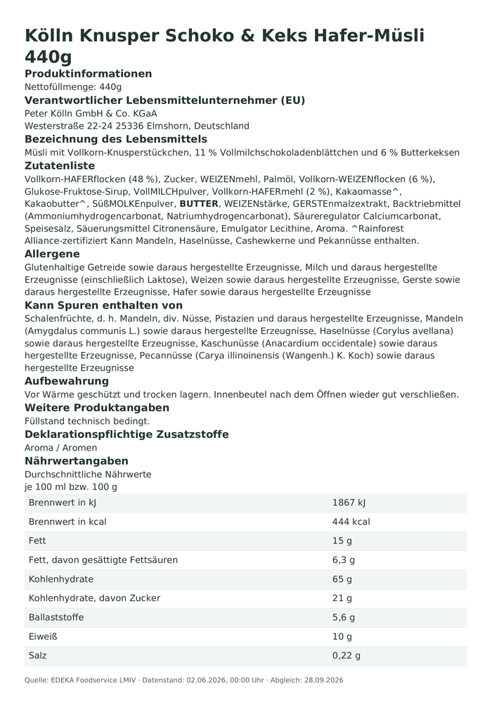 Kölln Knusper Schoko & Keks Hafer-Müsli 440g