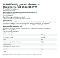 Produktinformationen – Gut&Günstig grobe Leberwurst Hausmacherart 250g QS ITW
