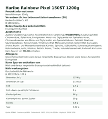 Produktinformationen – Haribo Rainbow Pixel 150ST 1200g