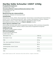 Produktinformationen – Haribo Süße Schnuller 150ST 1350g