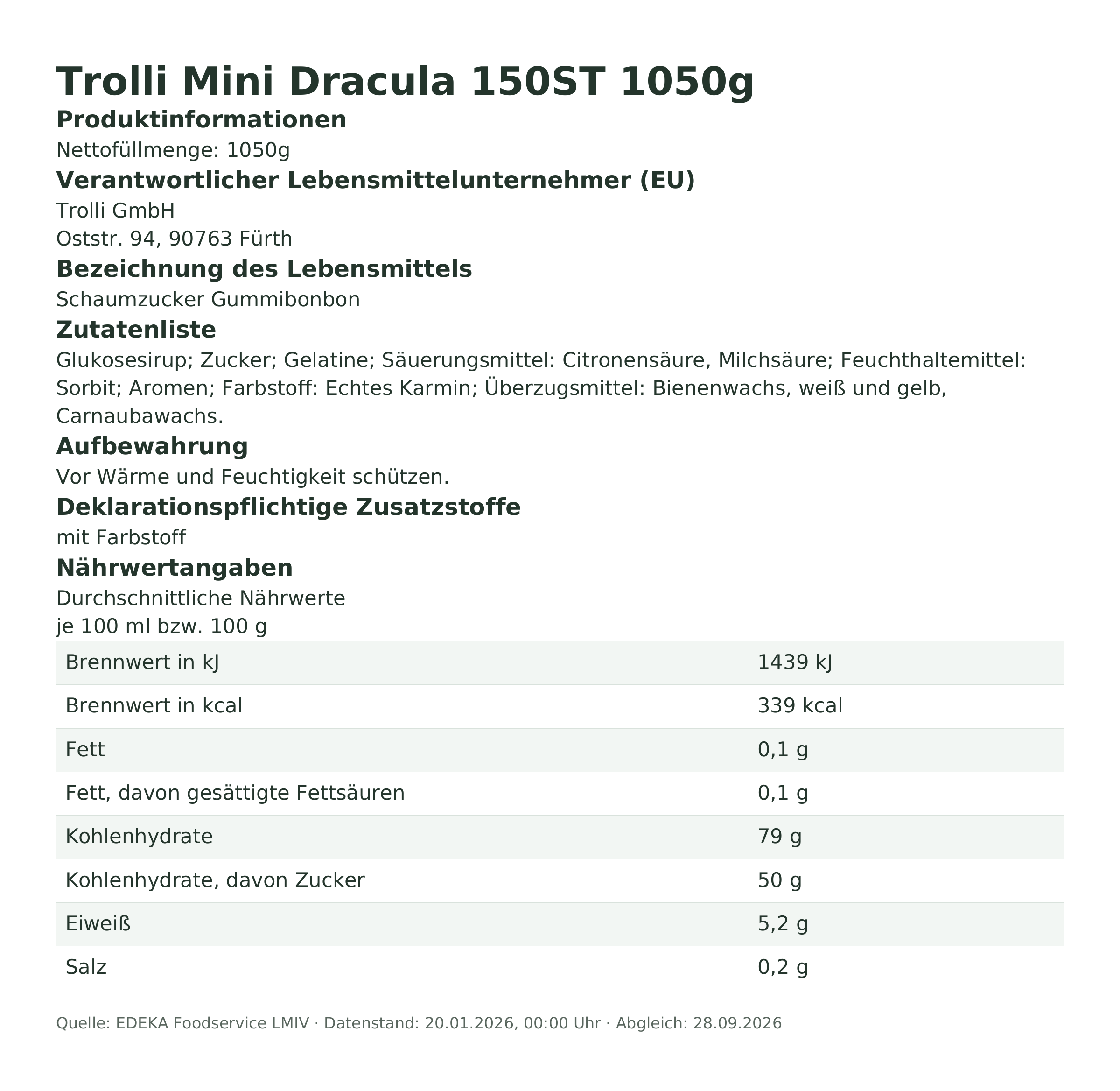 Produktinformationen – Trolli Mini Dracula 150ST 1050g