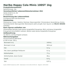 Produktinformationen – Haribo Happy Cola Minis 100ST 1kg