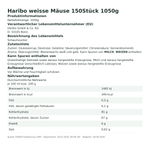 Produktbild anzeigen: Produktinformationen zum Einzelprodukt – Haribo weisse Mäuse 150Stück 1050g