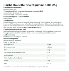 Produktinformationen – Haribo Roulette Fruchtgummi-Rolle 25g