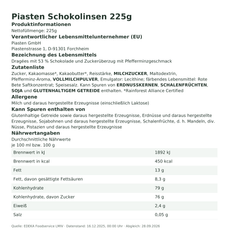 Produktinformationen – Piasten Schokolinsen 225g