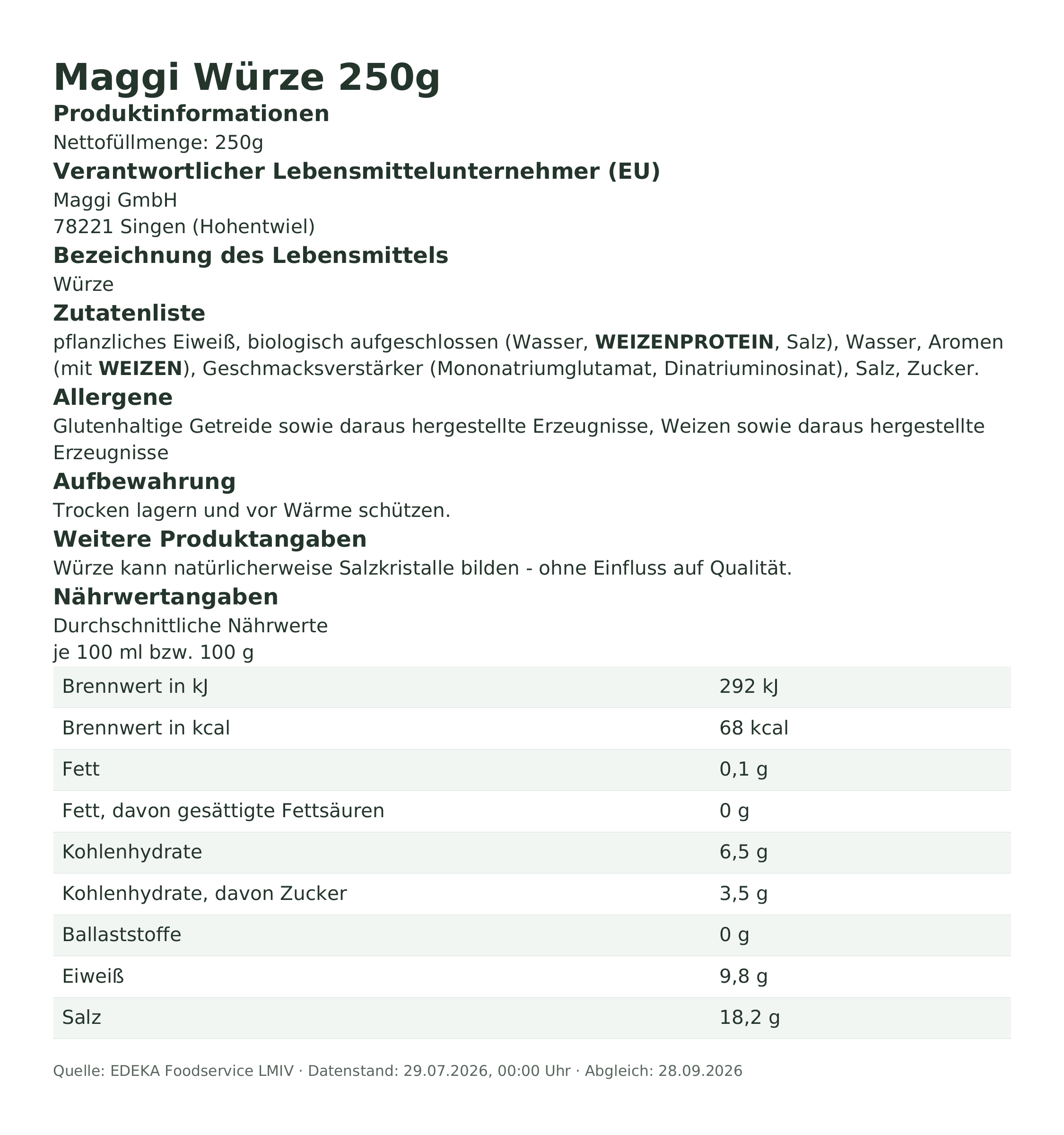 Produktinformationen – Maggi Würze 250g