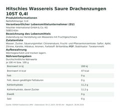 Produktinformationen – Hitschies Wassereis Saure Drachenzungen 10ST 0,4l