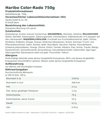 Produktinformationen – Haribo Color-Rado 750g