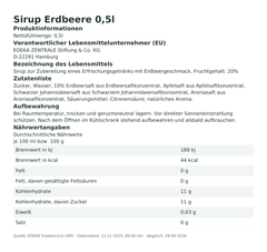Produktinformationen – Sirup Erdbeere 0,5l