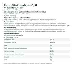 Produktinformationen – Sirup Waldmeister 0,5l